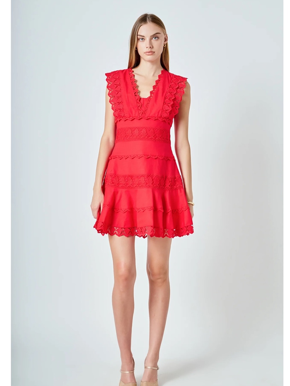 Endless Rose Bright Red Lace-Trim Mini Dress